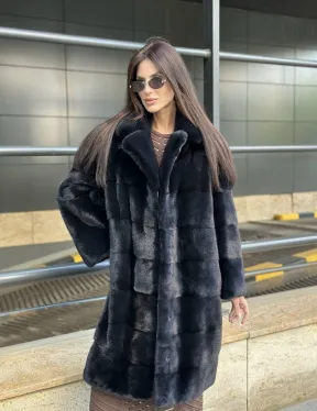 Шуба норковая английский воротник - цвет инфинити