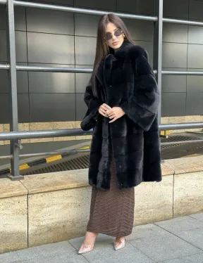 Шуба норковая английский воротник - цвет инфинити