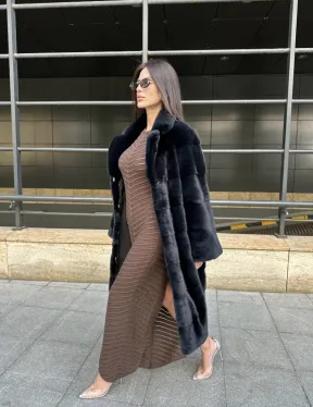 Шуба норковая английский воротник - цвет инфинити