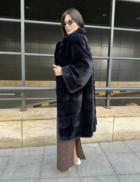 Шуба норковая английский воротник - цвет инфинити