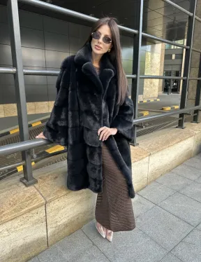 Шуба норковая английский воротник - цвет инфинити