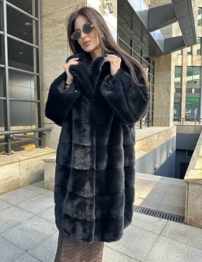 Шуба норковая английский воротник - цвет инфинити