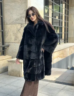 Шуба норковая английский воротник - цвет инфинити