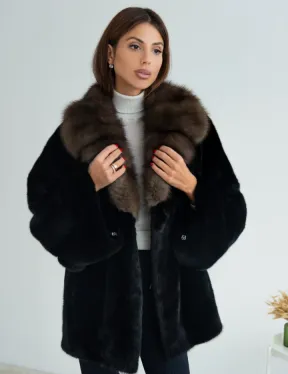 Норковая шуба Blackglama, английский воротник из меха куницы