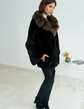 Норковая шуба Blackglama, английский воротник из меха куницы