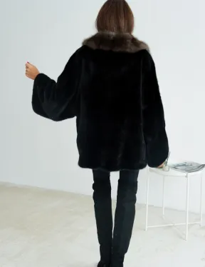 Норковая шуба Blackglama, английский воротник из меха куницы