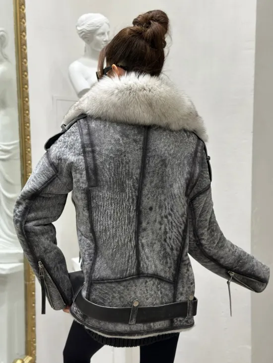 Дубленка из натуральной овчины - цвет серый