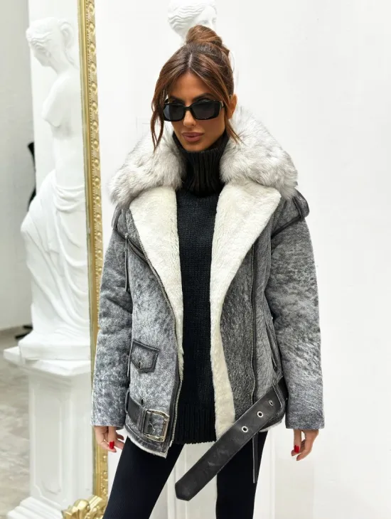 Дубленка из натуральной овчины - цвет серый