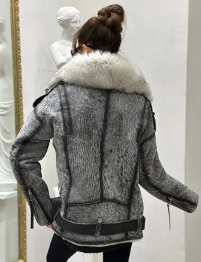Дубленка из натуральной овчины - цвет серый