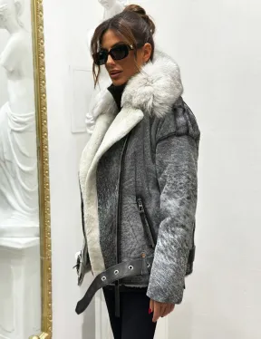 Дубленка из натуральной овчины - цвет серый