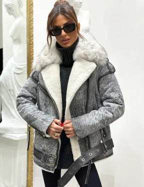 Дубленка из натуральной овчины - цвет серый