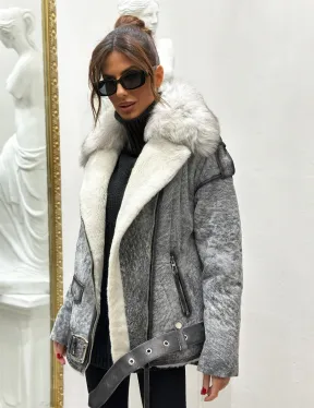 Дубленка из натуральной овчины - цвет серый
