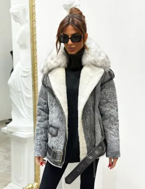 Дубленка из натуральной овчины - цвет серый