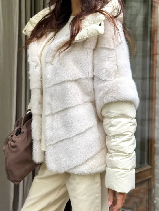 Норковый пуховик/жилет 2в1 - жемчуг