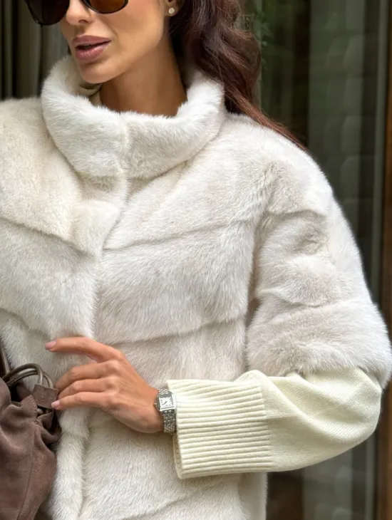 Норковый пуховик/жилет 2в1 - жемчуг