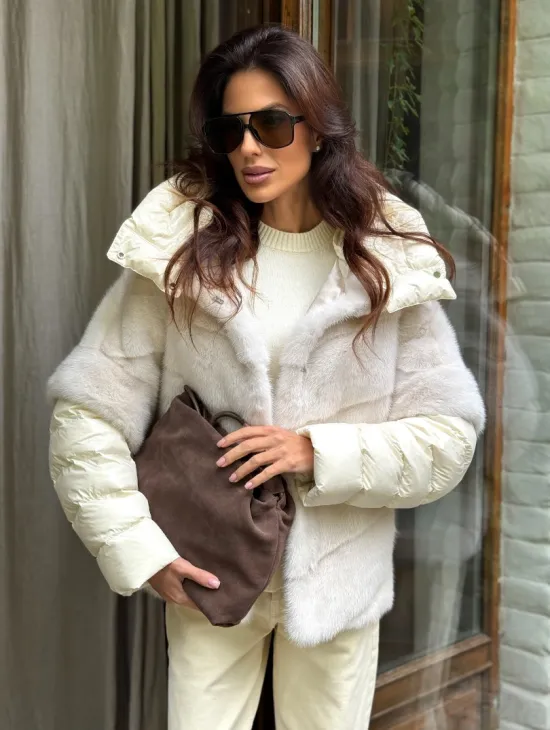 Норковый пуховик/жилет 2в1 - жемчуг