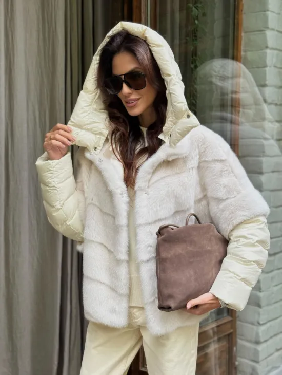 Норковый пуховик/жилет 2в1 - жемчуг