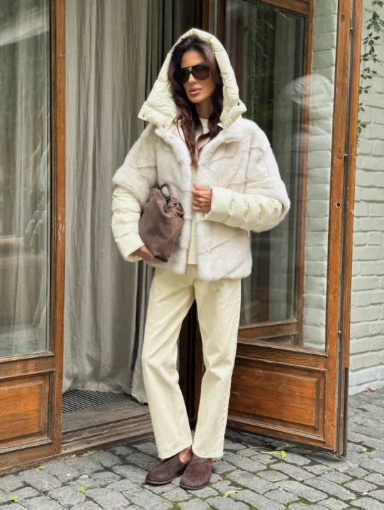 Норковый пуховик/жилет 2в1 - жемчуг