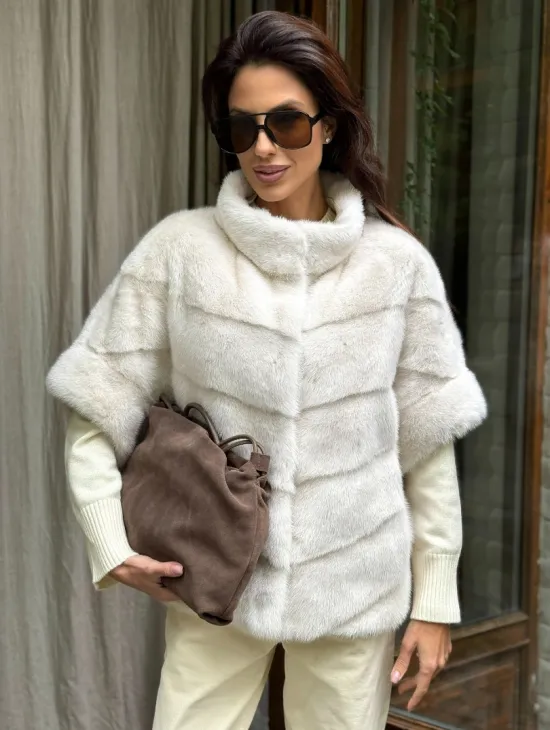 Норковый пуховик/жилет 2в1 - жемчуг