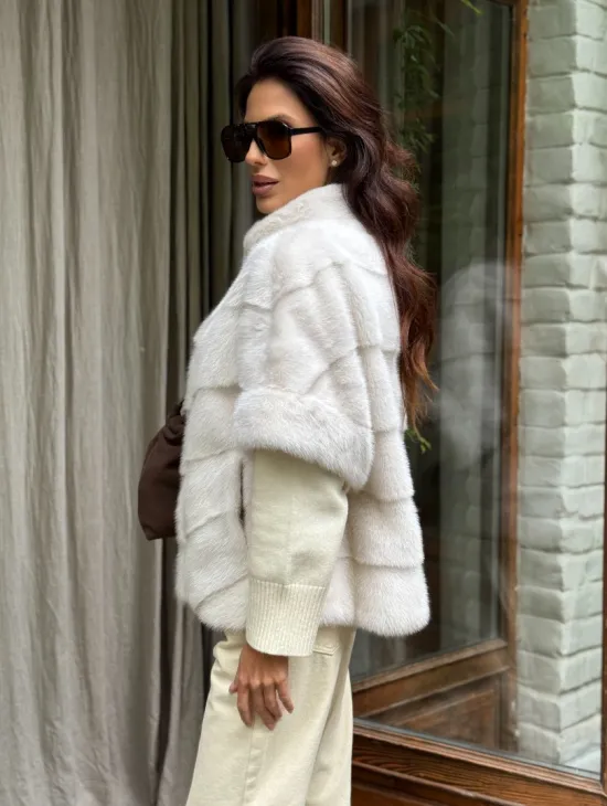 Норковый пуховик/жилет 2в1 - жемчуг