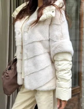 Норковый пуховик/жилет 2в1 - жемчуг
