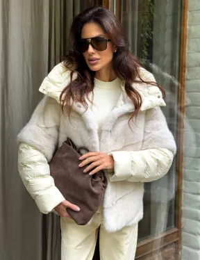 Норковый пуховик/жилет 2в1 - жемчуг