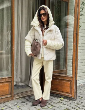Норковый пуховик/жилет 2в1 - жемчуг