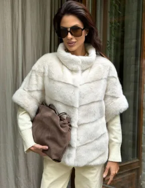 Норковый пуховик/жилет 2в1 - жемчуг