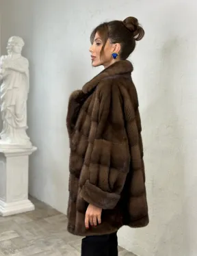 Шуба из аукционной норки английский воротник - цвет орех