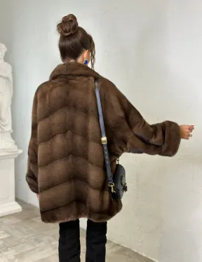 Шуба из аукционной норки английский воротник - цвет орех