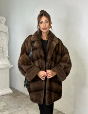 Шуба из аукционной норки английский воротник - цвет орех
