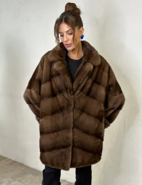 Шуба из аукционной норки английский воротник - цвет орех