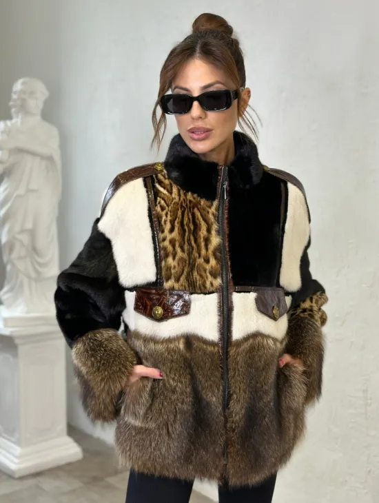 Комбинированная норковая курточка на молнии