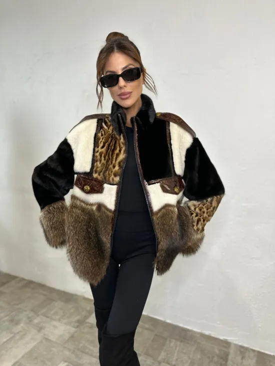 Комбинированная норковая курточка на молнии