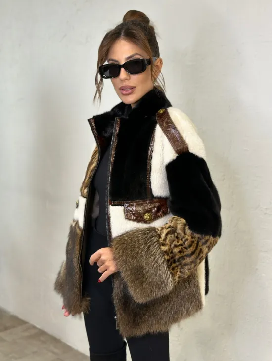 Комбинированная норковая курточка на молнии