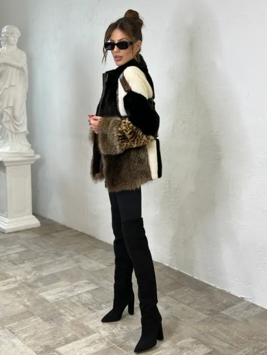 Комбинированная норковая курточка на молнии