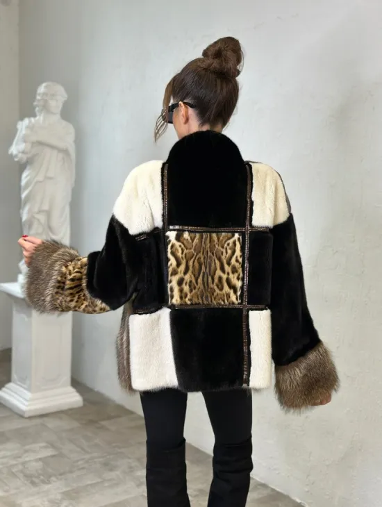 Комбинированная норковая курточка на молнии