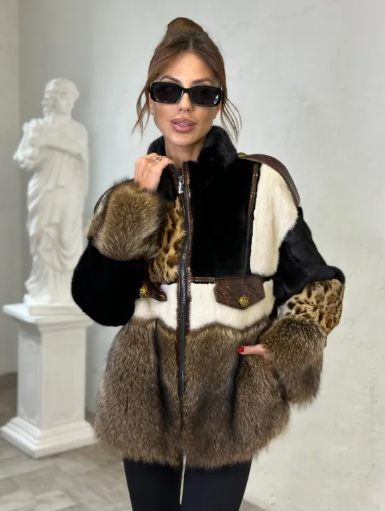 Комбинированная норковая курточка на молнии