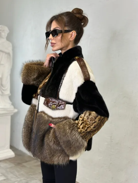 Комбинированная норковая курточка на молнии