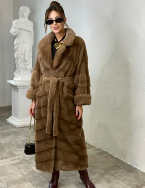 Длинная шуба карамель кимоно мех NAFA