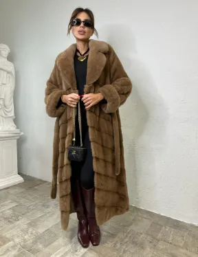 Длинная шуба карамель кимоно мех NAFA