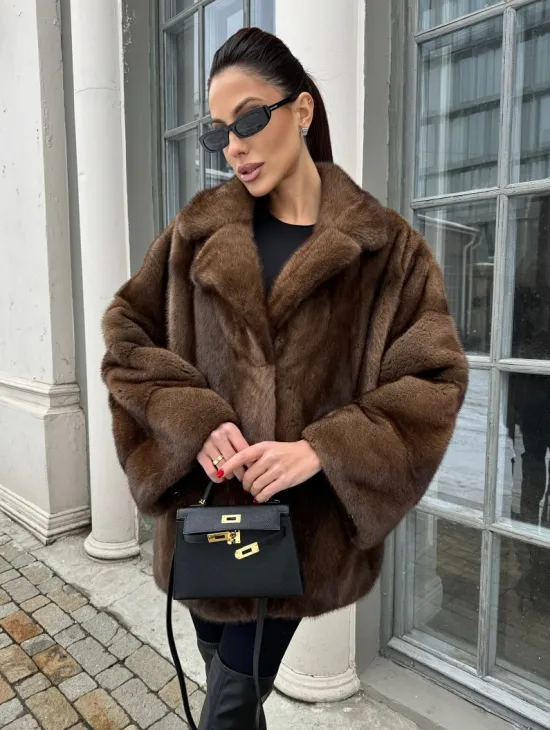 Кимоно полушубок английский воротник - цвет соболь