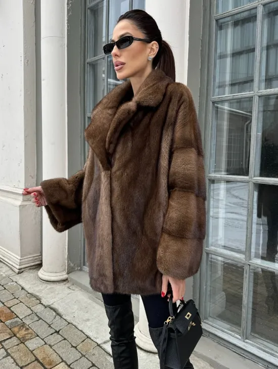 Кимоно полушубок английский воротник - цвет соболь