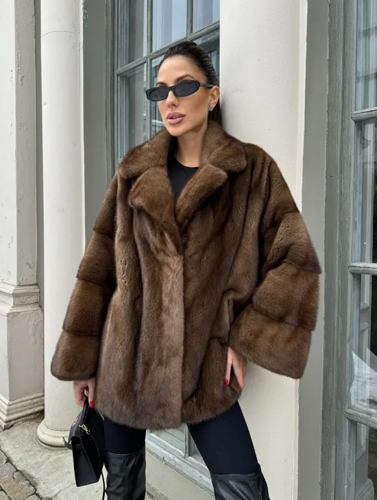 Кимоно полушубок английский воротник - цвет соболь