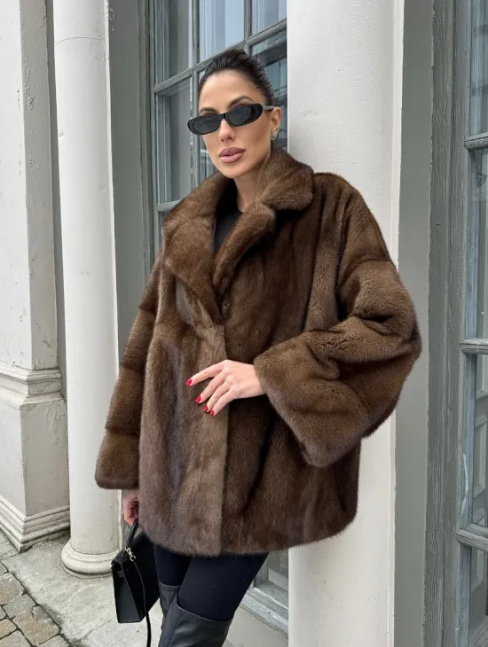 Кимоно полушубок английский воротник - цвет соболь