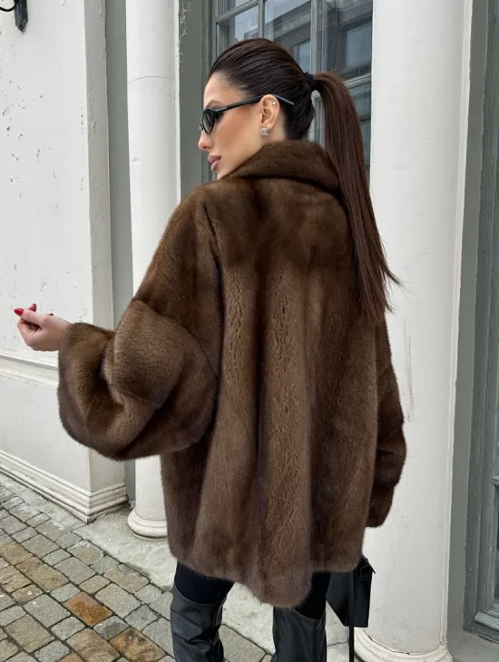 Кимоно полушубок английский воротник - цвет соболь