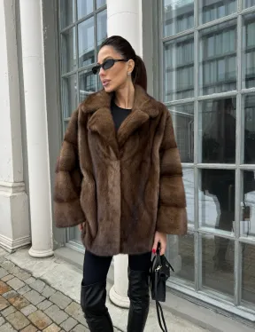 Кимоно полушубок английский воротник - цвет соболь