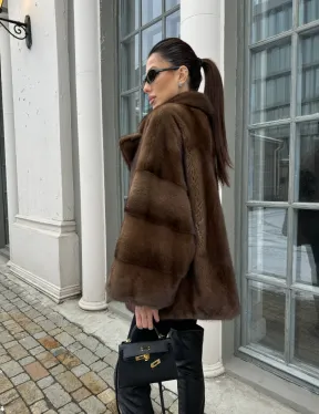 Кимоно полушубок английский воротник - цвет соболь