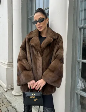 Кимоно полушубок английский воротник - цвет соболь