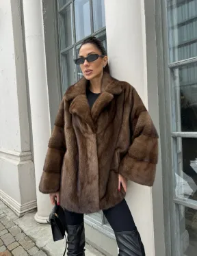 Кимоно полушубок английский воротник - цвет соболь